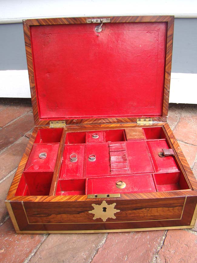 A fine Gentleman's brass bound rosewood travelling box circa 1815 with its' original fitted interior — image 2